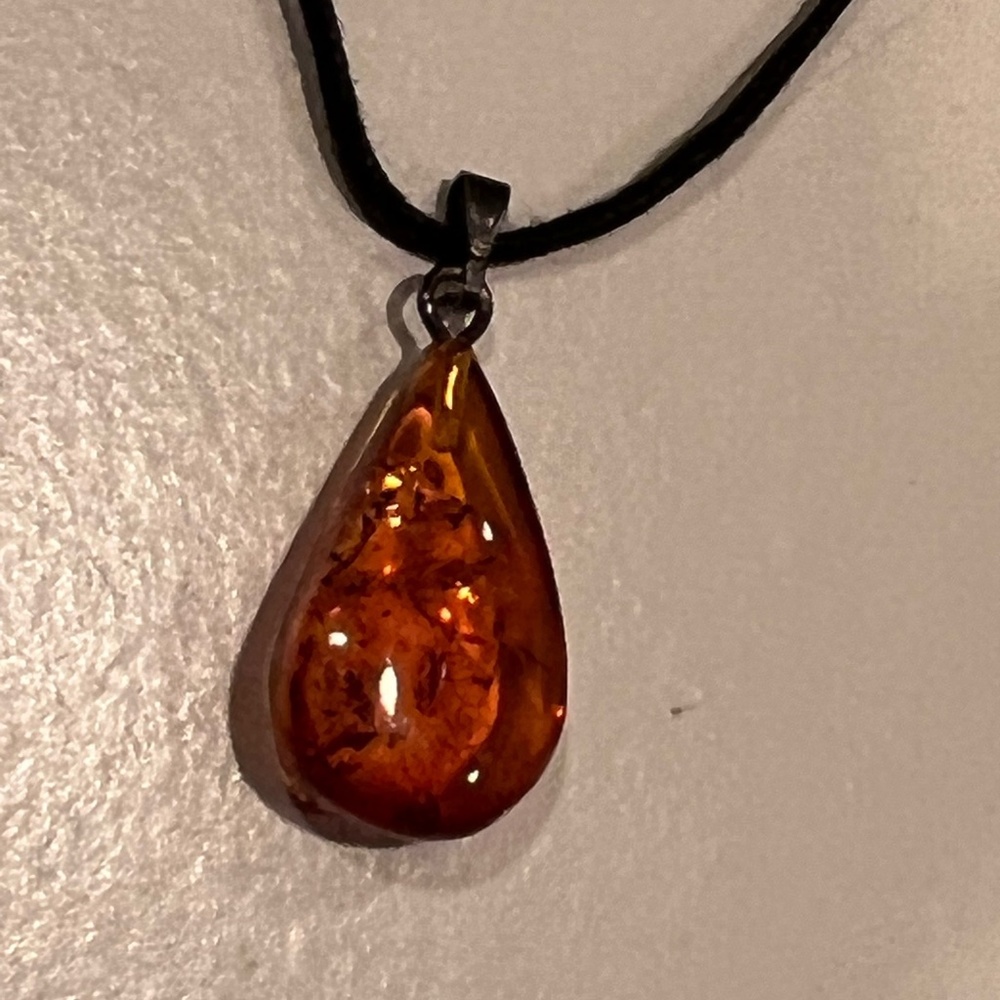 Amber Drop Necklace on Black Cord